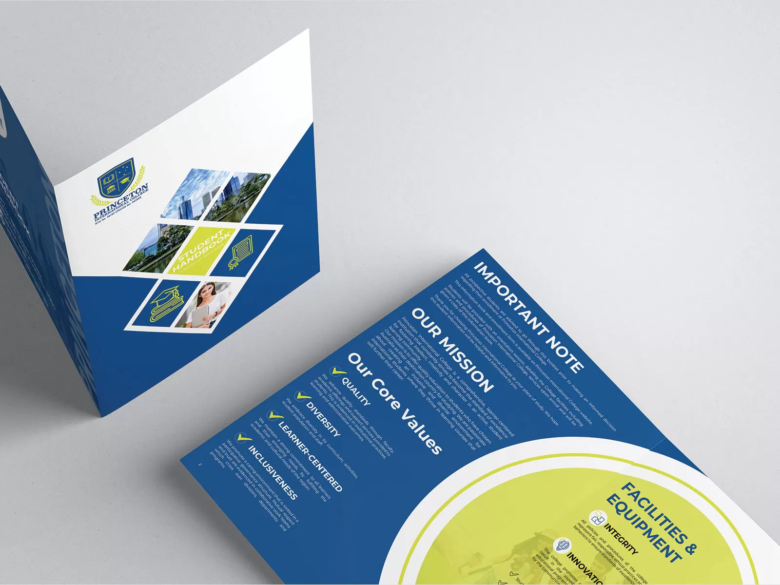 Princeton International College student handbook pages designed by Go Click On, Melbourne print design